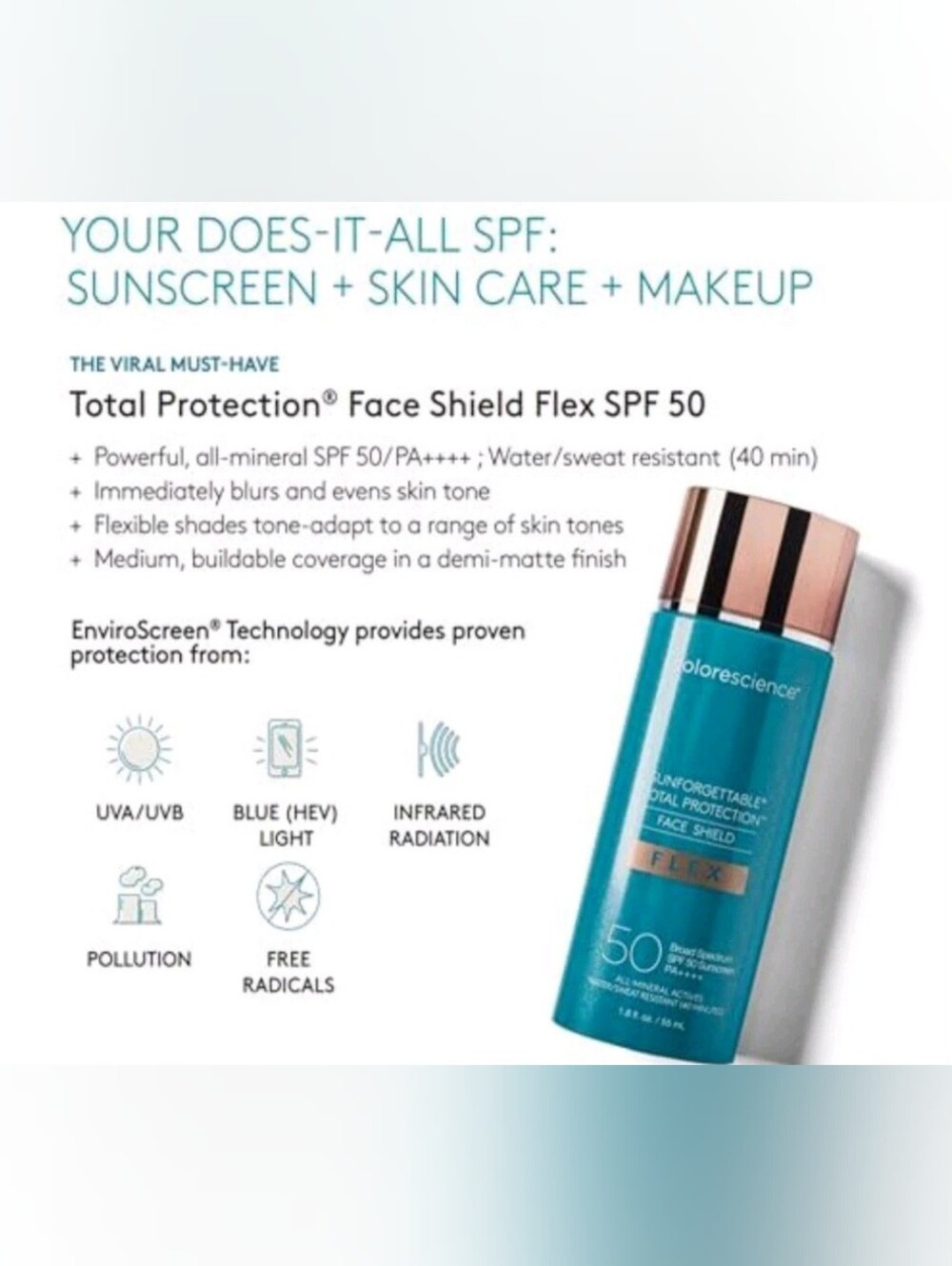 Colorescience Sunforgettable Total Protection Face Shield Flex SPF 50 1.8z Mediu - Picture 5 of 9